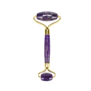 Natural amethyst purple facical roller curved handle