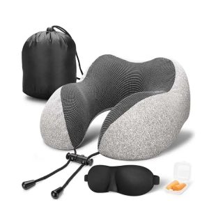 U Shape Memory Foam Travel Neck Pillow, 3 in 1 Cooling Set with Pillow Eye Mask Ear Plug